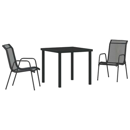 Trädgårdsmöbelset 3 pcs Svart Pulverlackerat stål