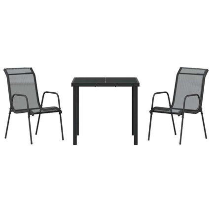 Trädgårdsmöbelset 3 pcs Svart Pulverlackerat stål