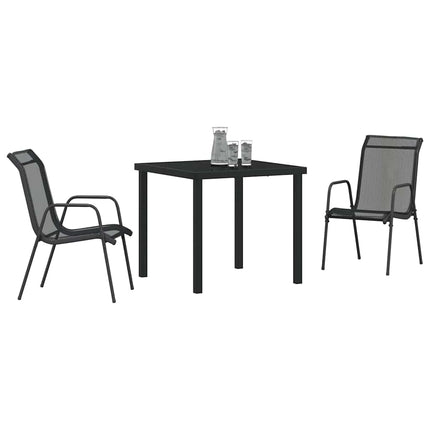 Trädgårdsmöbelset 3 pcs Svart Pulverlackerat stål