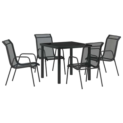 Trädgårdsmöbelset 5 pcs Svart Pulverlackerat stål