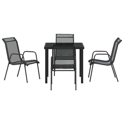 Trädgårdsmöbelset 5 pcs Svart Pulverlackerat stål