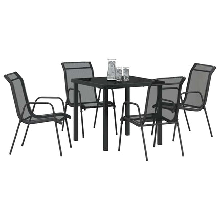 Trädgårdsmöbelset 5 pcs Svart Pulverlackerat stål