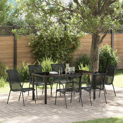 Trädgårdsmöbelset 7 pcs Svart Pulverlackerat stål