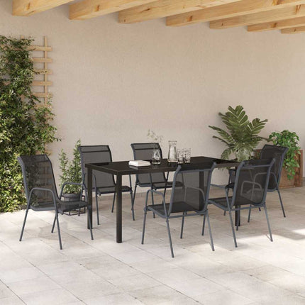 Trädgårdsmöbelset 7 pcs Svart Pulverlackerat stål
