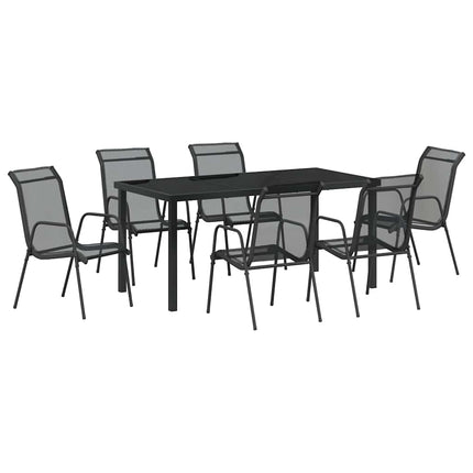 Trädgårdsmöbelset 7 pcs Svart Pulverlackerat stål