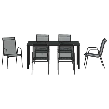 Trädgårdsmöbelset 7 pcs Svart Pulverlackerat stål