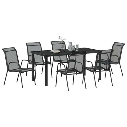 Trädgårdsmöbelset 7 pcs Svart Pulverlackerat stål