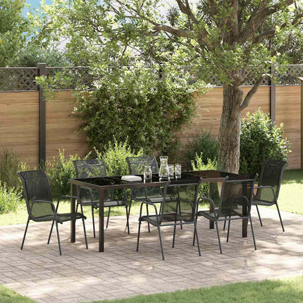 Trädgårdsmöbelset 7 pcs Svart Pulverlackerat stål