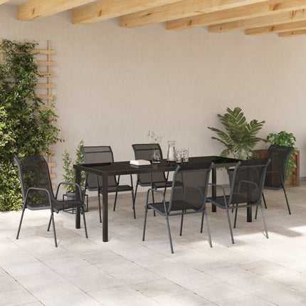 Trädgårdsmöbelset 7 pcs Svart Pulverlackerat stål