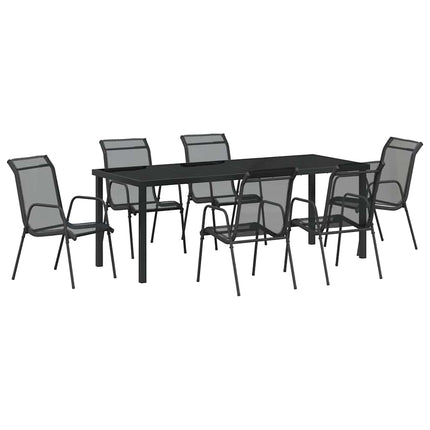 Trädgårdsmöbelset 7 pcs Svart Pulverlackerat stål