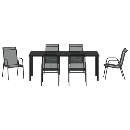 Trädgårdsmöbelset 7 pcs Svart Pulverlackerat stål