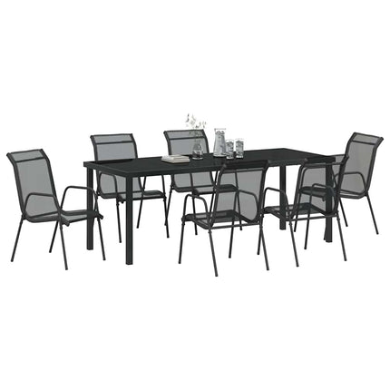 Trädgårdsmöbelset 7 pcs Svart Pulverlackerat stål