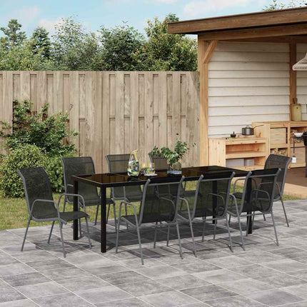 Trädgårdsmöbelset 9 pcs Svart Pulverlackerat stål