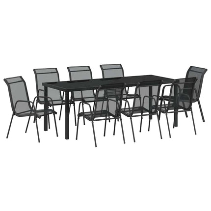 Trädgårdsmöbelset 9 pcs Svart Pulverlackerat stål