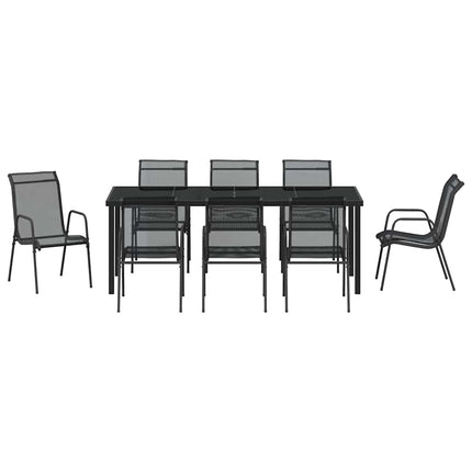 Trädgårdsmöbelset 9 pcs Svart Pulverlackerat stål