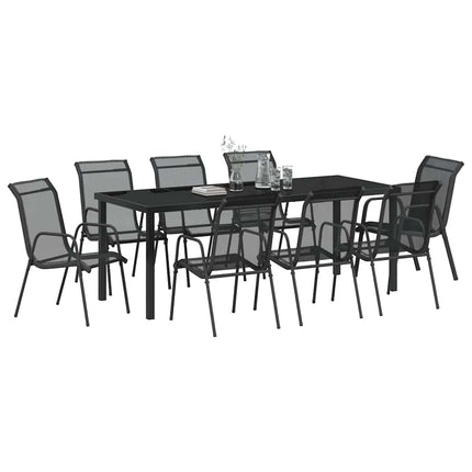 Trädgårdsmöbelset 9 pcs Svart Pulverlackerat stål