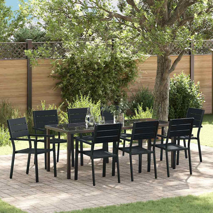 Trädgårdsmöbelset 9 pcs Svart Pulverlackerat stål