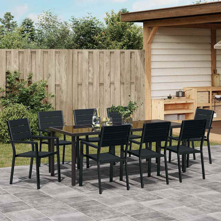 Trädgårdsmöbelset 9 pcs Svart Pulverlackerat stål