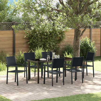 Trädgårdsmöbelset 7 pcs Svart Pulverlackerat stål