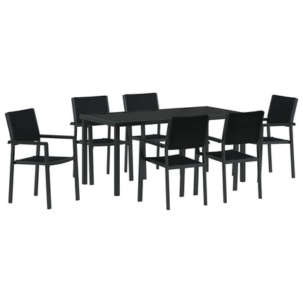 Trädgårdsmöbelset 7 pcs Svart Pulverlackerat stål