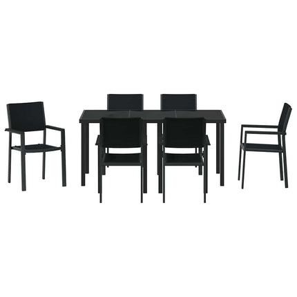 Trädgårdsmöbelset 7 pcs Svart Pulverlackerat stål