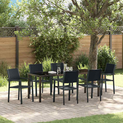 Trädgårdsmöbelset 7 pcs Svart Pulverlackerat stål
