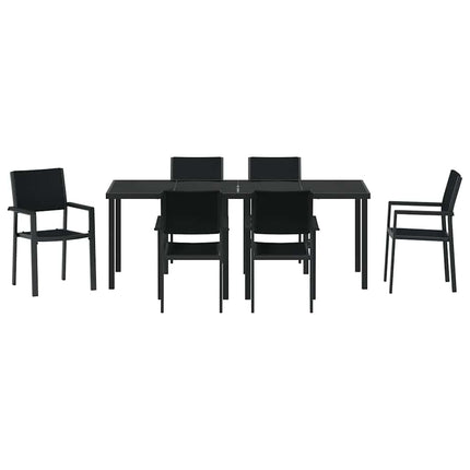 Trädgårdsmöbelset 7 pcs Svart Pulverlackerat stål
