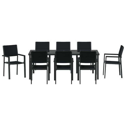 Trädgårdsmöbelset 9 pcs Svart Pulverlackerat stål
