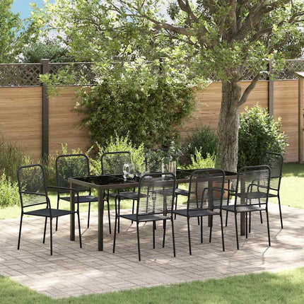 Trädgårdsmöbelset 9 pcs Svart Pulverlackerat stål