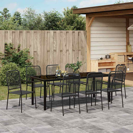 Trädgårdsmöbelset 9 pcs Svart Pulverlackerat stål