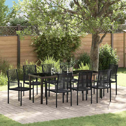 Trädgårdsmöbelset 9 pcs Svart Pulverlackerat stål