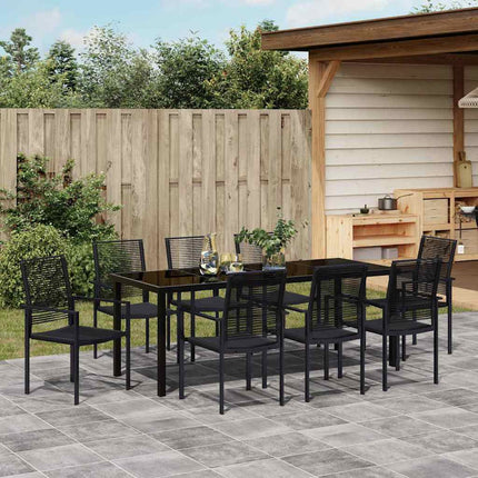 Trädgårdsmöbelset 9 pcs Svart Pulverlackerat stål