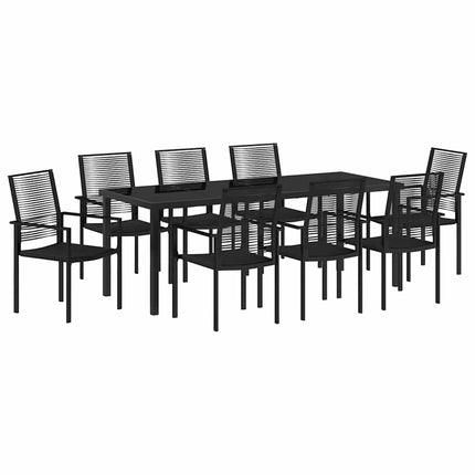 Trädgårdsmöbelset 9 pcs Svart Pulverlackerat stål