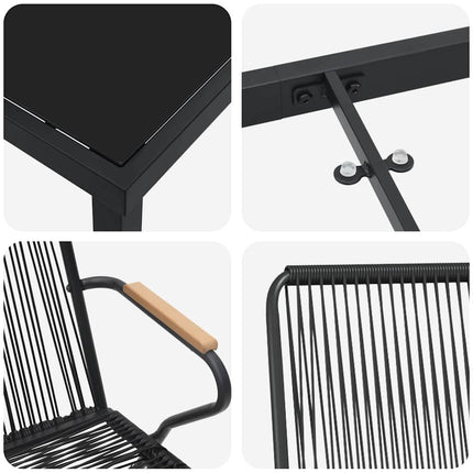 Trädgårdsmöbelset 5 pcs Svart Pulverlackerat stål