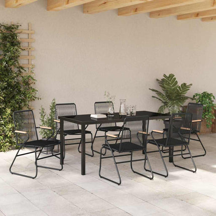 Trädgårdsmöbelset 7 pcs Svart Pulverlackerat stål