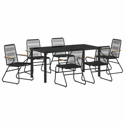 Trädgårdsmöbelset 7 pcs Svart Pulverlackerat stål