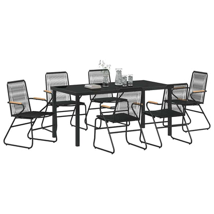 Trädgårdsmöbelset 7 pcs Svart Pulverlackerat stål