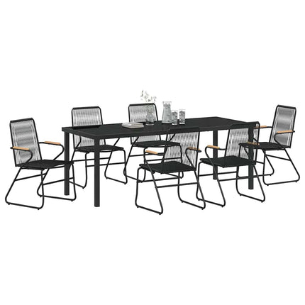 Trädgårdsmöbelset 7 pcs Svart Pulverlackerat stål