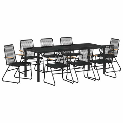 Trädgårdsmöbelset 9 pcs Svart Pulverlackerat stål