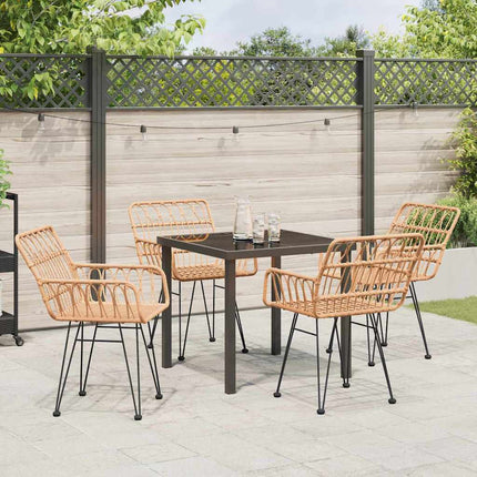 Trädgårdsmöbelset 5 pcs Brun Pulverlackerat stål