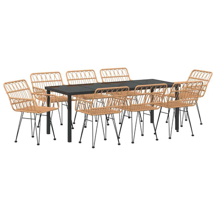 Trädgårdsmöbelset 9 pcs Brun Pulverlackerat stål