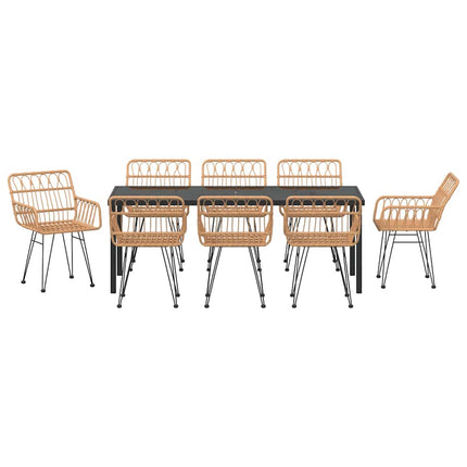 Trädgårdsmöbelset 9 pcs Brun Pulverlackerat stål