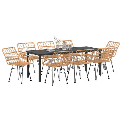 Trädgårdsmöbelset 9 pcs Brun Pulverlackerat stål