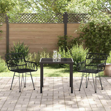 Trädgårdsmöbelset 3 pcs Svart Pulverlackerat stål