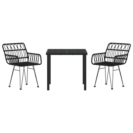 Trädgårdsmöbelset 3 pcs Svart Pulverlackerat stål