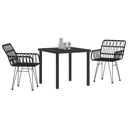 Trädgårdsmöbelset 3 pcs Svart Pulverlackerat stål