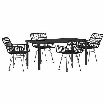 Trädgårdsmöbelset 5 pcs Svart Pulverlackerat stål