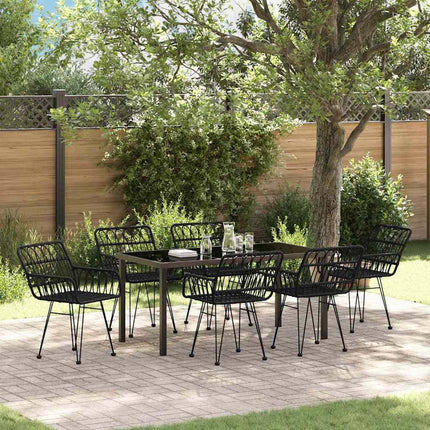 Trädgårdsmöbelset 7 pcs Svart Pulverlackerat stål