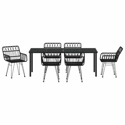 Trädgårdsmöbelset 7 pcs Svart Pulverlackerat stål