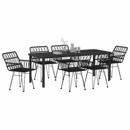 Trädgårdsmöbelset 7 pcs Svart Pulverlackerat stål